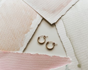 Peyton Tiny Hoops, Gold Filled Earrings