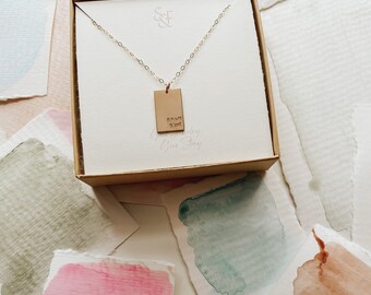 Sawyer Necklace, Custom Rectangle Gold Filled