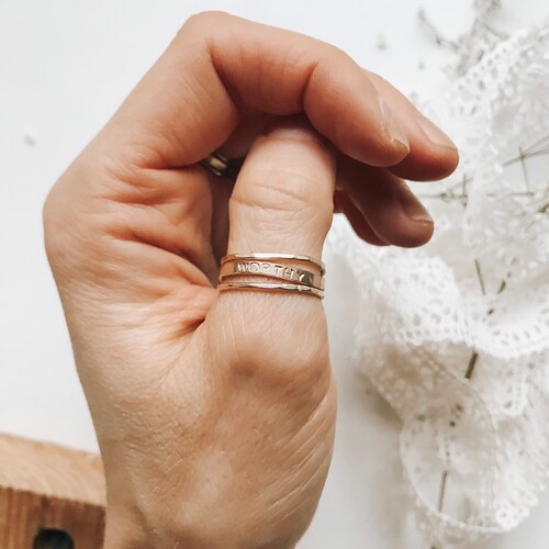 Gold Stamped Ring and Stacking Set Custom Etsy