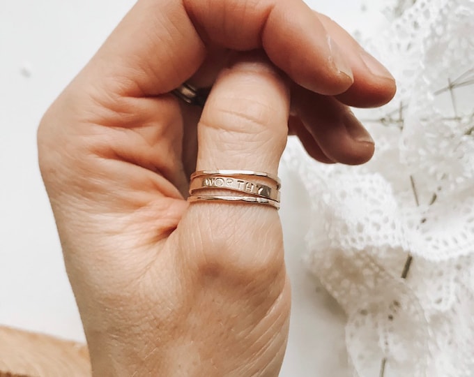 Gold Stamped Ring and Stacking Set Custom Etsy