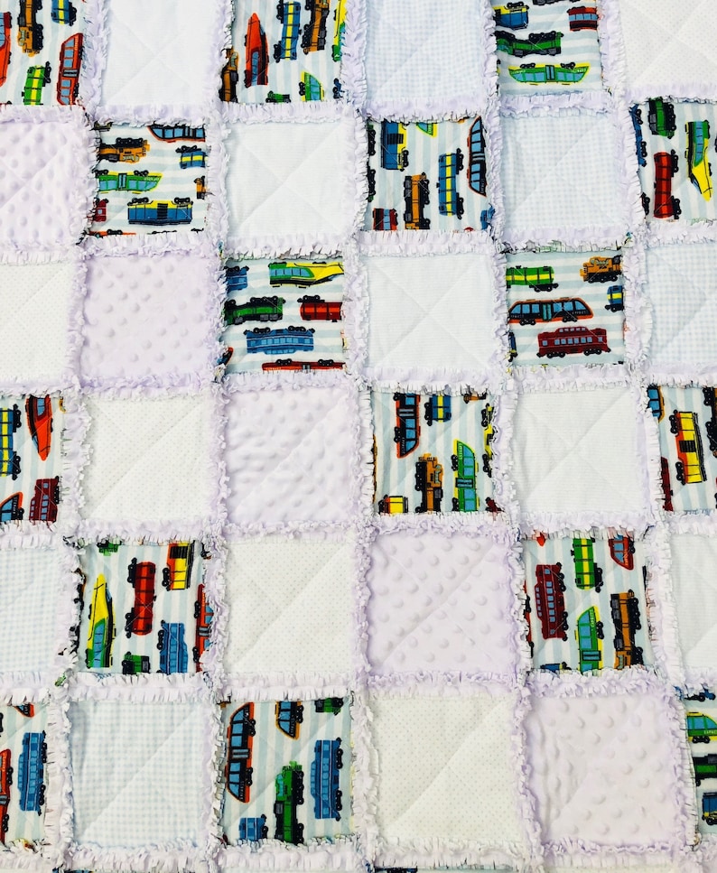 Gift Handmade Baby Boy Blue White Rag Quilt Blanket