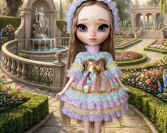Rainbow Doll Dress with Headpiece, Fits Blythe & Pullip