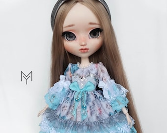 Lace Trimmed Cotton Dress and Headpiece for Pullip and Blythe Dolls