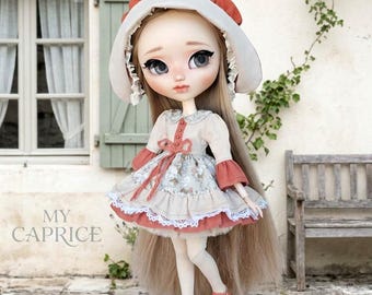 Cotton Doll Dress & Bonnet for Pullip / Blythe