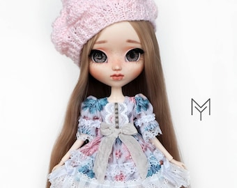 Doll Dress & Beret for Pullip and Blythe, Cotton Lace Outfit