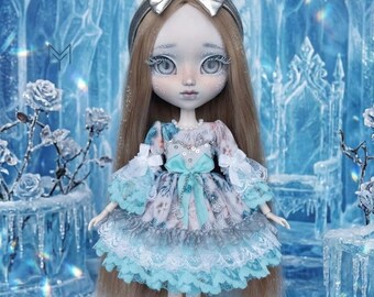 Lace Trimmed Cotton Dress and Headpiece for Pullip and Blythe Dolls