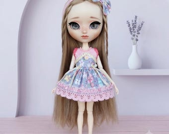 Floral Doll Dress & Headpiece: Fits Pullip, Blythe