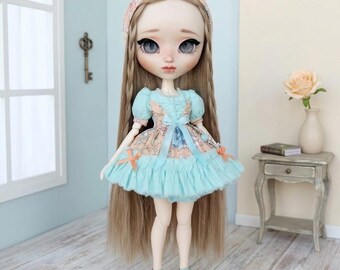 Floral Doll Dress / Headpiece / stockings: Fits Pullip, Blythe