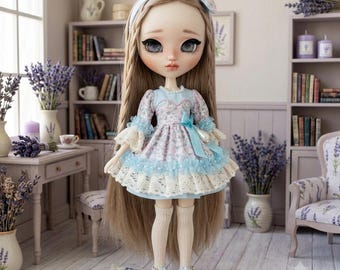 Floral Doll Dress & Headpiece: Fits Pullip, Blythe