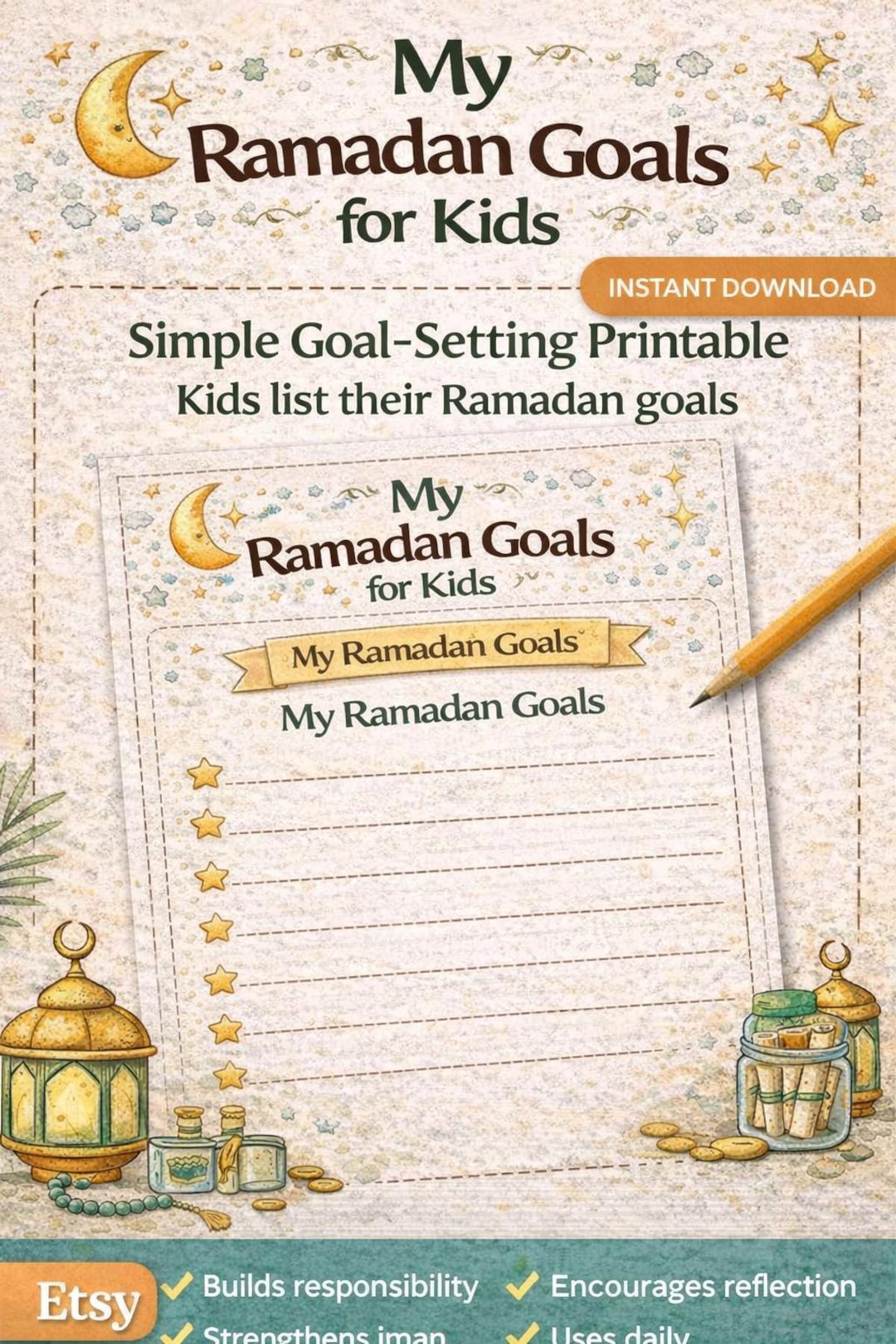 Ramadan Goals Worksheet for Kids | Islamic Activity (instant Download ...