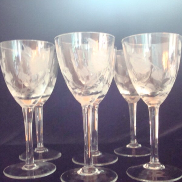 Vintage etched crystal glasses - set of six