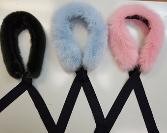 Real Fox Fur Collar + Ribbons - Made in Canada