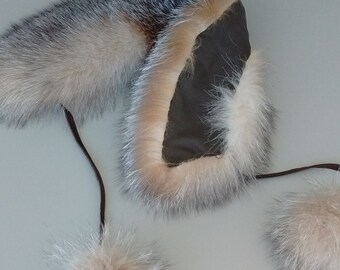 Real Fox Fur Collar + Pom Poms - Made in Canada