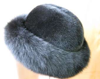 Combo Fur Hat (High Top) - Black Mink & Black Fox