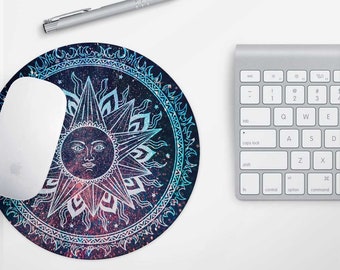 Sun Mandala Pad - Desk Accessories, Pretty Mouse Pad, Round Mouse mat, School Supplies, Tech Gifts, Gift for Her Boho Floral Spiritual