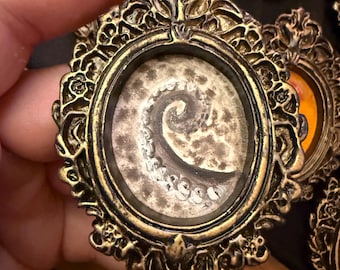 Octopus tentacle Original Miniature Oil Painting in Vintage Rococo Frame