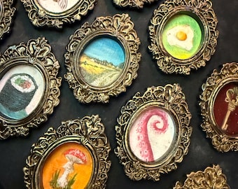 Lit Candle Original Miniature Oil Painting in Vintage Rococo Style Frame