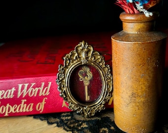 Decorative Key Original Miniature Oil Painting in Vintage Rococo Style Frame