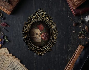 Memento Mori: Still life with Skull and Pomegranate Mini Framed Palm Sized Print