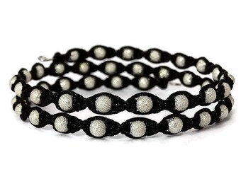 Silver and Black Braided Wrap Bracelet~Memory Wire