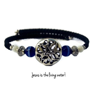 Memory Wire Bracelet~Blue and Silver~Beaded Bracelet~Braided Bracelet~Macrame Bracelet~Adjustable Bracelet~Blessed Jewelry~Unique Gift Idea