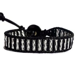 Wrap Bracelet~Beaded Bracelet~Leather Wrap Bracelet~Black and Silver~Unique Bracelet~Christmas Gift for Her~Blessed Jewelry~Christian