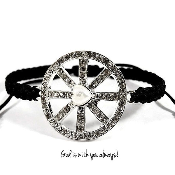 Silver Circle Bracelet Shamballa ~ Bracelet en macramé ~ Bracelet strass ~ Christian Jewelry ~ Christian Bracelet ~ cadeau pour elle ~ réglable