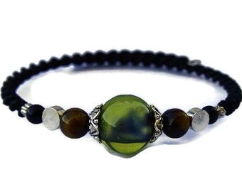 Green and Brown Beaded Bracelet~Glass Beads~Braided Bracelet~Macrame Bracelet~Adjustable~Bangle~Mother's Day~Womens Bracelet~Unique Gift