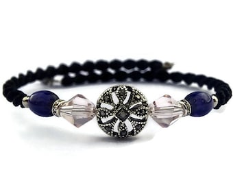 Spiral Braided Bracelet~Marcasite~Pink and Purple~Adjustable Bracelet~Beaded Bracelet~Macrame Bracelet~Memory Wire Bracelet~Unique Gift Idea