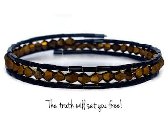 Black and Gold Memory Wire Bracelet~Austrian Crystal~Tube Beads~Beaded Jewelry~Holy Fire Designs~Gift For Her