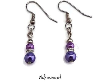 Purple and Pink Glass Pearl Earrings~Sterling Silver Dangle Earrings~Elegant Earrings