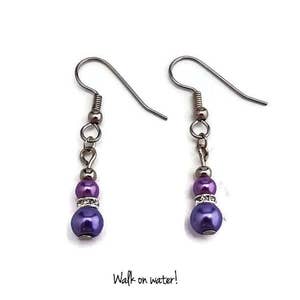 Purple and Pink Glass Pearl Earrings~Sterling Silver Dangle Earrings~Elegant Earrings