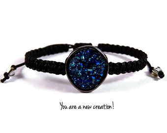 Blue Druzy Macrame Bracelet~Women's Bracelet~Christian Jewelry~Blessed Jewelry~Macrame Bracelet~Unique Bracelet~Christian Bracelet~Handmade