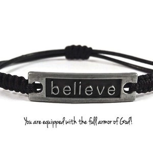 Believe Bracelet~Christian Bracelet~Braided Bracelet with Leather~Macrame Bracelet~Believe Jewelry~Christian Jewelry~Friendship Bracelet