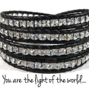 Aurora Borealis cristallo braccialetto di perline, Leather Wrap Bracelet, Benedetto braccialetto, gioielli Beato, Christian, Christian Jewelry