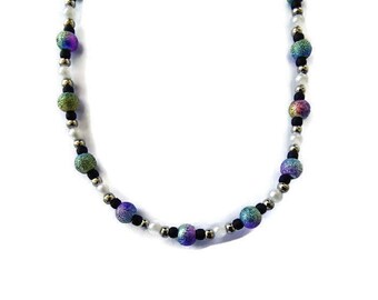 Peacock Stardust Beaded Necklace~Acrylic Pearl Necklace