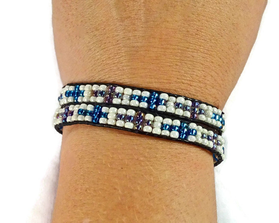 Cross Beaded Wrap Bracelet Leather Wrap Bracelet Cross Etsy