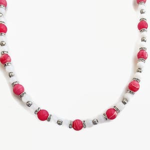 Pink and White Women&#39;s Stone Necklace~Agate Stone Jewelry~Agate Stone Beads~Blessed Jewelry~Unique Women&#39;s Necklace