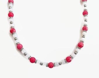 Pink and White Women's Stone Necklace~Agate Stone Jewelry~Agate Stone Beads~Blessed Jewelry~Unique Women's Necklace