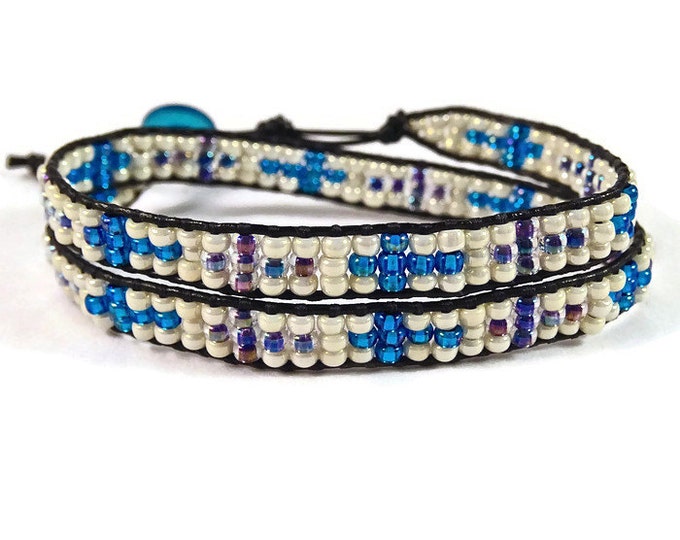 Cross Beaded Wrap Bracelet, Leather Wrap Bracelet, Cross Bracelet