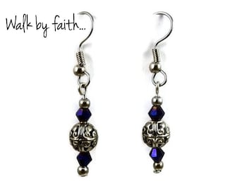 Negro y plata Filgree pendientes ~ pendientes colgantes ~ cuentas pendientes ~ Christian Jewelry ~ bendecido joyas ~ Christian pendientes ~ regalo para ella ~ única