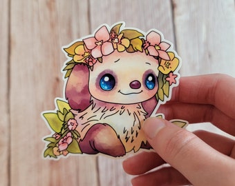Sloth Sticker: Adorable Flower Crown Glossy Die-Cut