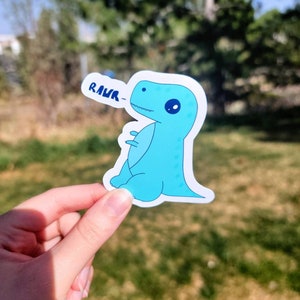 Cute Baby T-Rex Saying Rawr Glossy Die Cut Sticker, Dino Stickers, Baby Dinosaur Stickers, Stickers for laptops and more