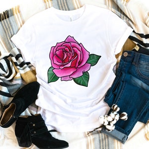 Pretty Pink Rose Floral T-Shirt - Women&#39;s Botanical Tee, Floral Shirt, Nature Lover Gift