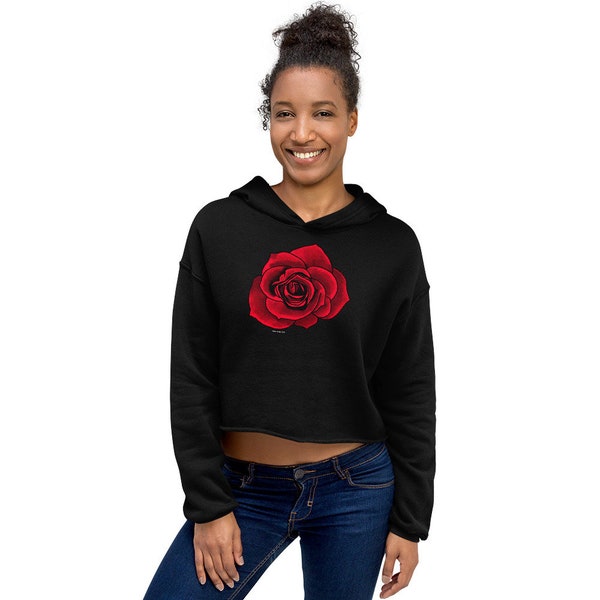 Pretty Rose Crop Hoodie, Crop Sweatshirt, Women's Sweatshirt, Fall Clothing