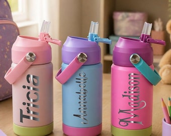 Personalized Kids Water Bottle with Name, Custom Engraved Straw Bottle, 12oz Stainless Steel, Back to School Gift for Boys Girls,Toddler Cup