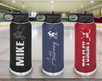 Personalized Hockey Player Water Bottle, Hockey Water bottle in 20oz, 32oz or 40oz, Hockey Gift for Boys