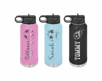 Personalized Soccer Player Water Bottle, Soccer Water bottle in 20oz, 32oz or 40oz, Soccer Gift for Girls