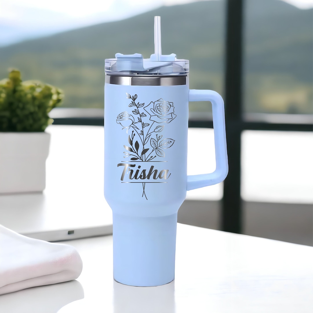 Personalized Tumblers Vacuum Insulated Travel Coffee Mugs - Stainless Steel  Double Wall Thermos COmes with White Silicone Straw and Optional Black  Handle