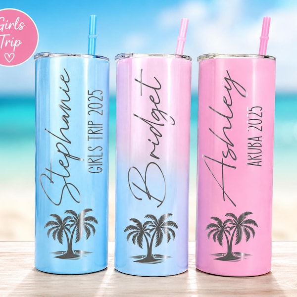 Vacation Cups, Engraved Beach Tumblers, Personalized Cups with Name, Skinny Tumbler with Name, Engraved Cup, Cruise Cups